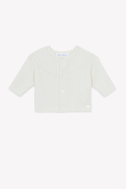 Cardigan Ecru cotton Round neck braided