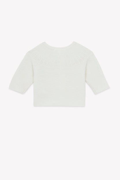 Cardigan Ecru cotton Round neck braided