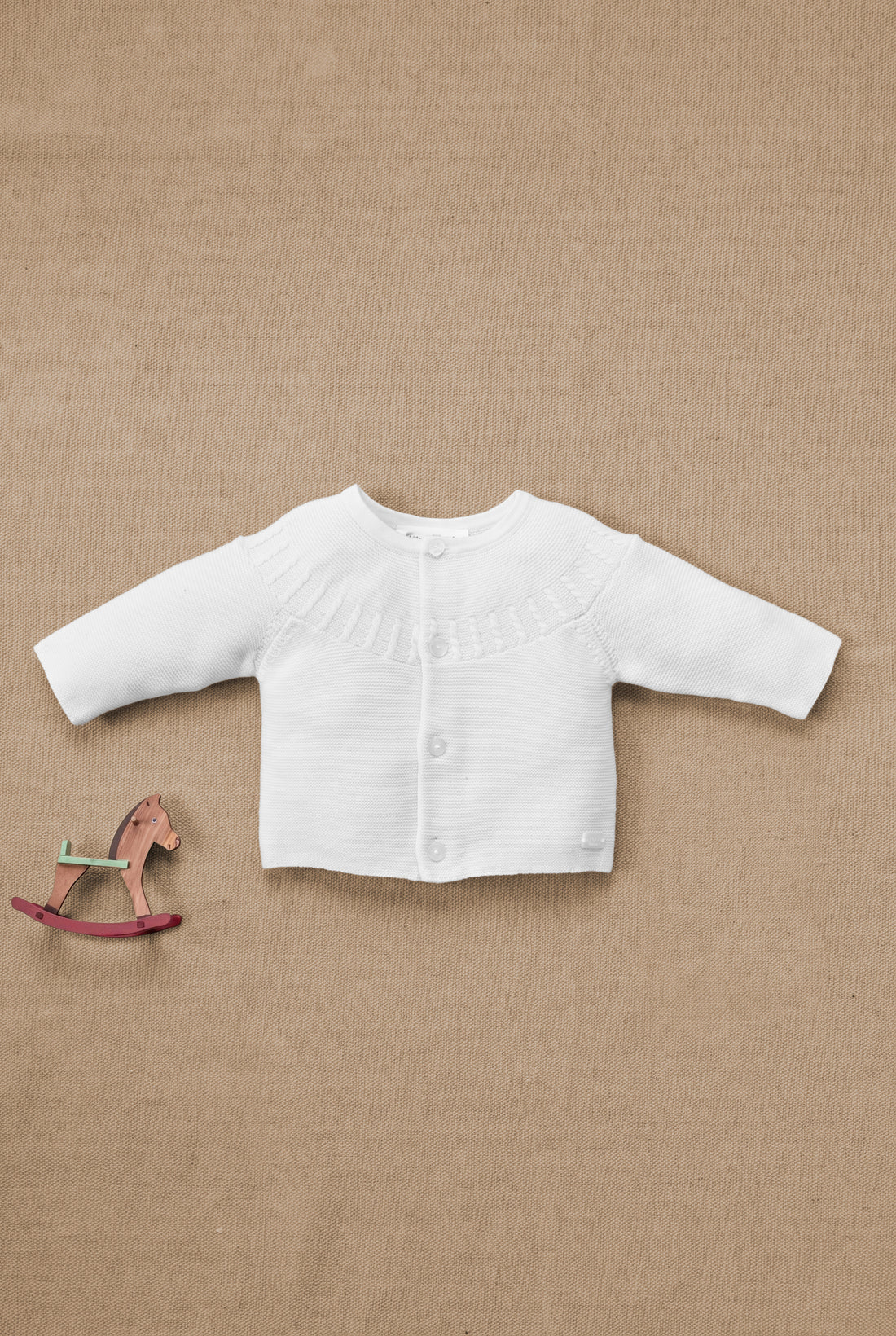 Cardigan Ecru cotton Round neck braided