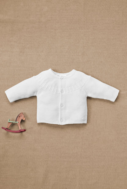 Cardigan Ecru cotton Round neck braided