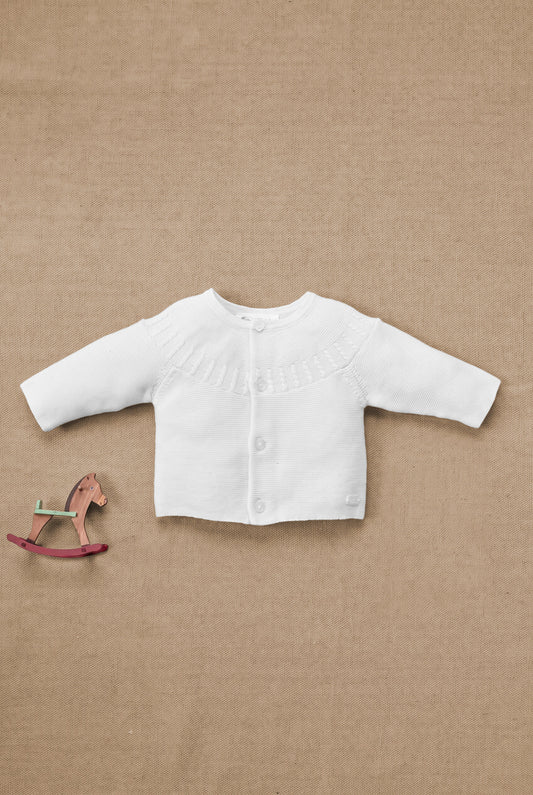 Cardigan Ecru cotton Round neck braided