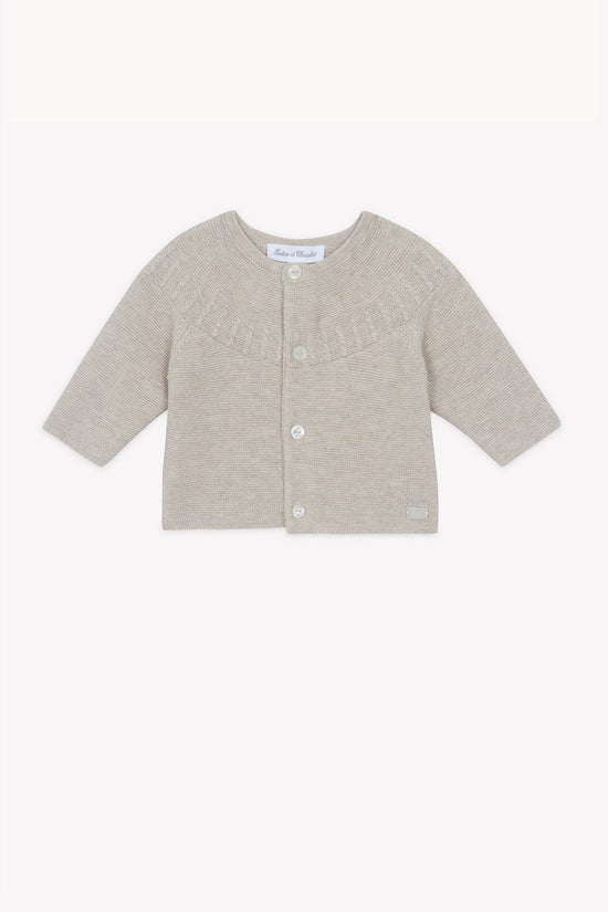 Cardigan Beige cotton heather Round neck braided