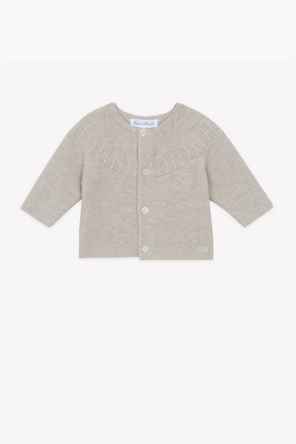 Cardigan Beige cotton heather Round neck braided