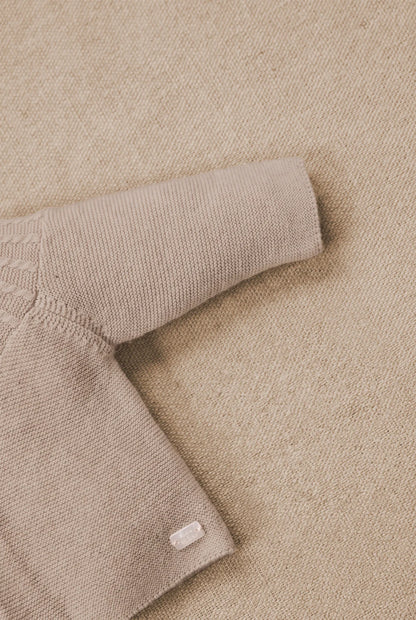 Cardigan Beige cotton heather Round neck braided
