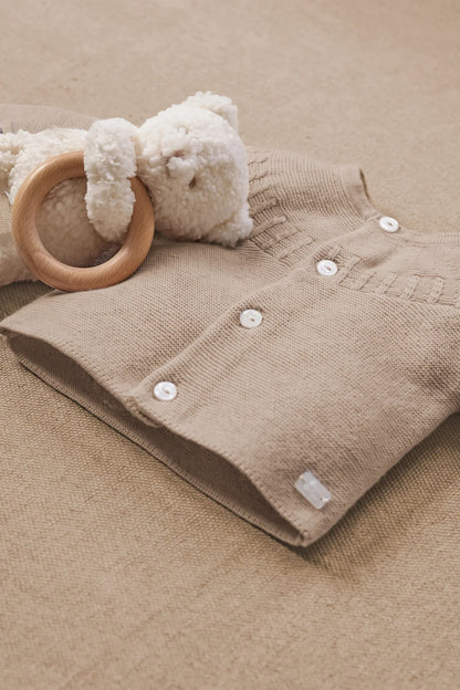 Cardigan Beige cotton heather Round neck braided