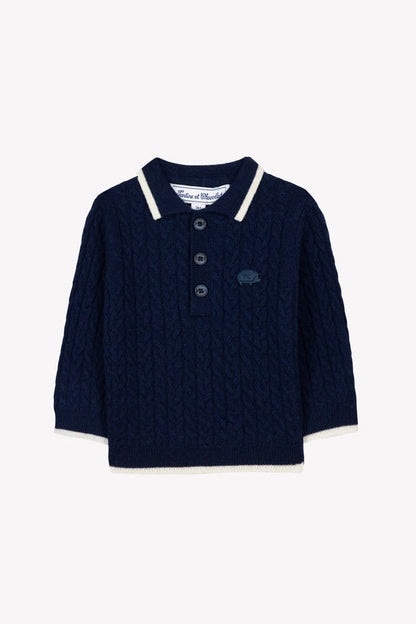 Sweater Navy wool cable knitwear
