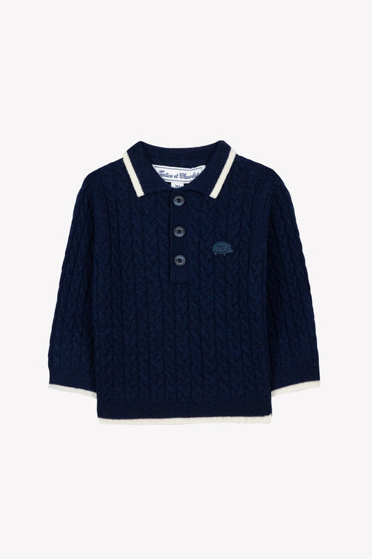 Sweater Navy wool cable knitwear
