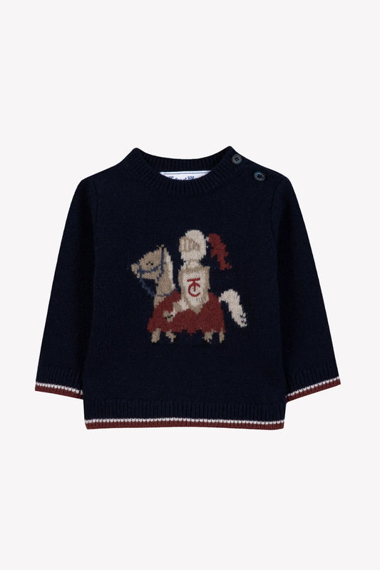 Sweater Navy Wool Embrodery knight