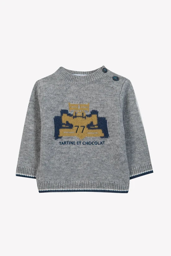 Sweater Grey heather Wool Embrodery car