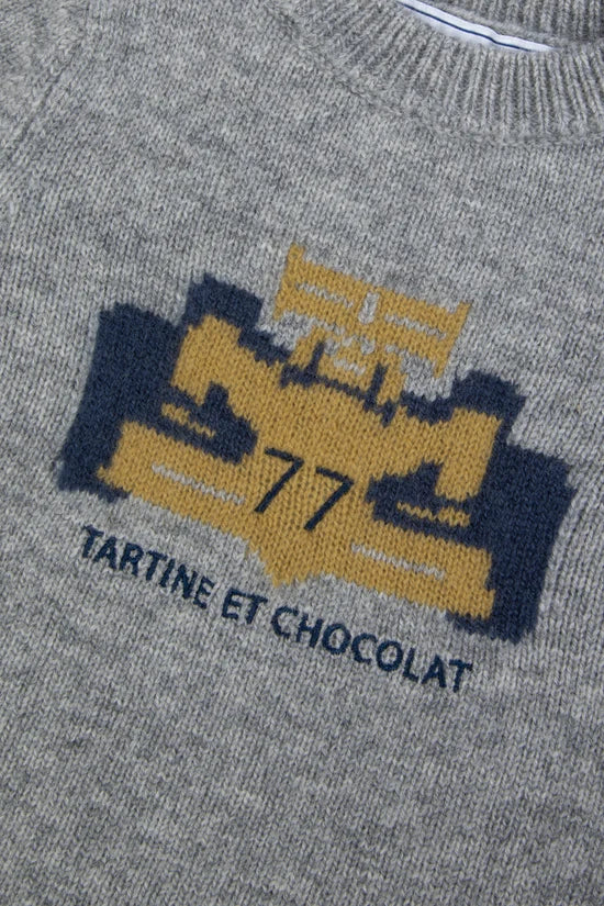 Sweater Grey heather Wool Embrodery car