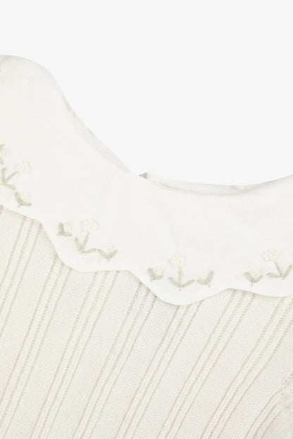 Sweater Ecru wool ruffled peter pan collar