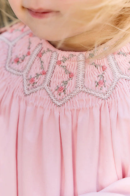 Dress Pink cotton with floral smocking