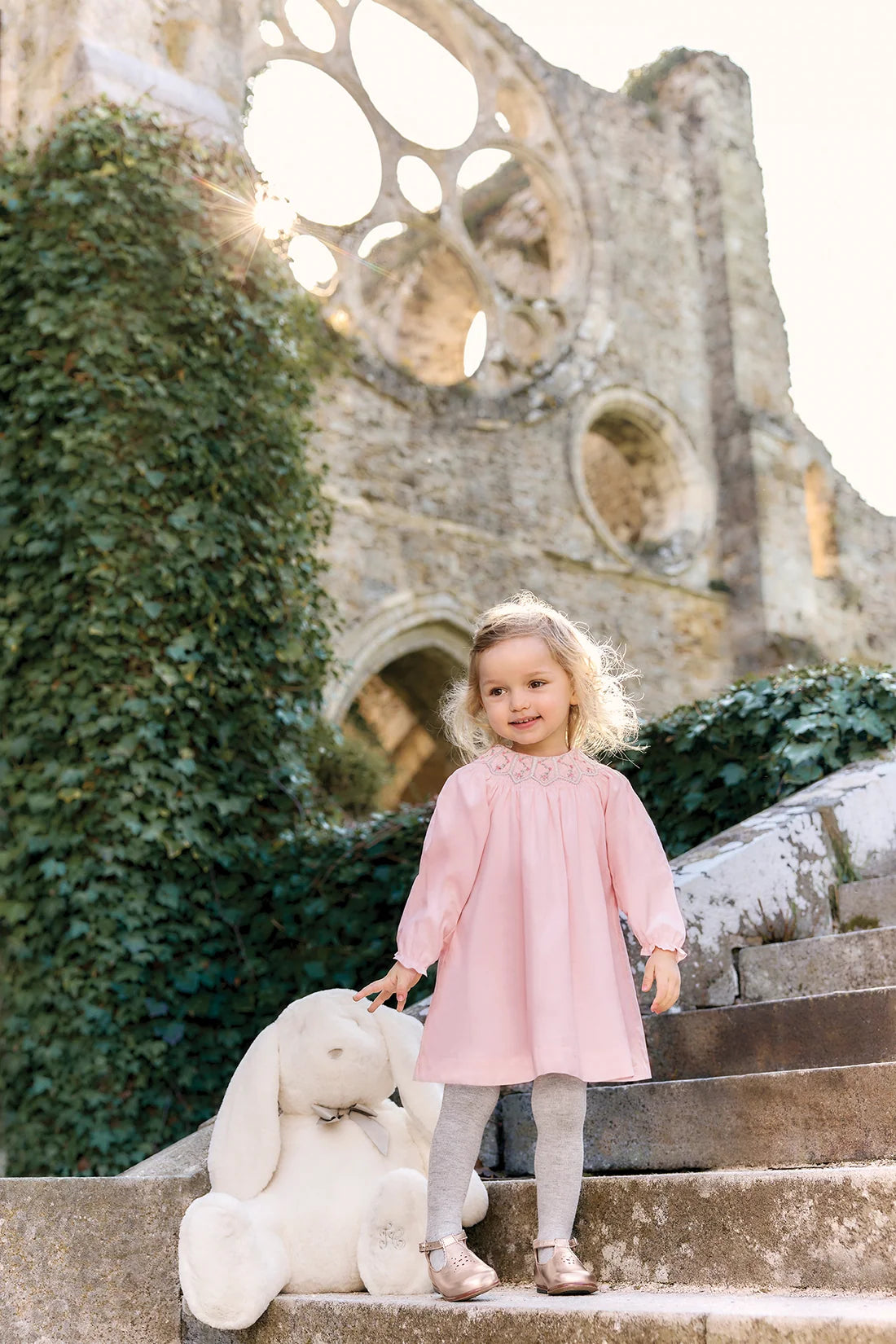 Dress Pink cotton with floral smocking