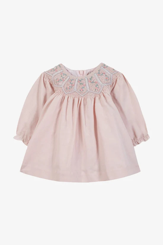 Dress Pink cotton with floral smocking