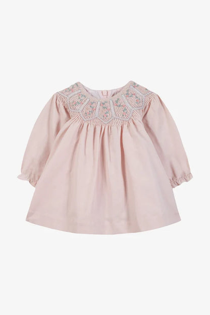 Dress Pink cotton with floral smocking
