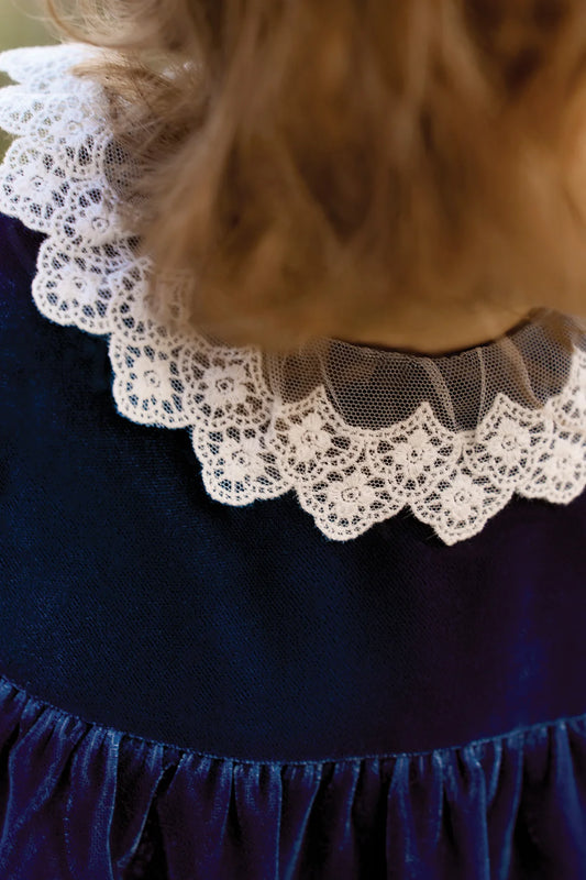 Dress Navy Velvet Collar Race