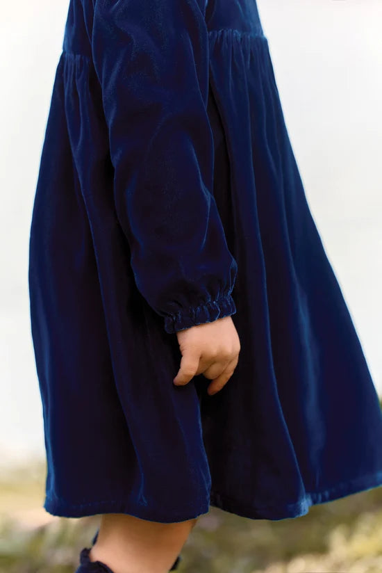 Dress Navy Velvet Collar Race