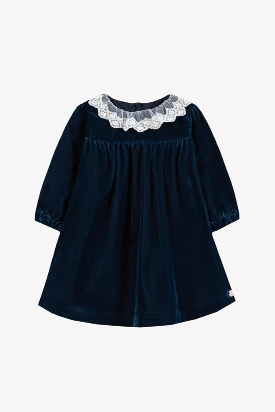 Dress Navy Velvet Collar Race