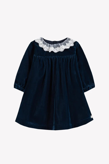 Dress Navy Velvet Collar Race