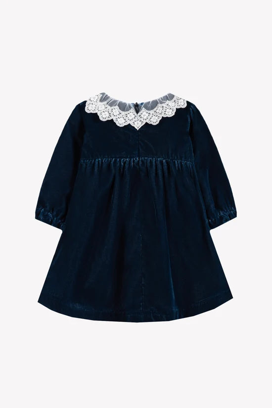 Dress Navy Velvet Collar Race