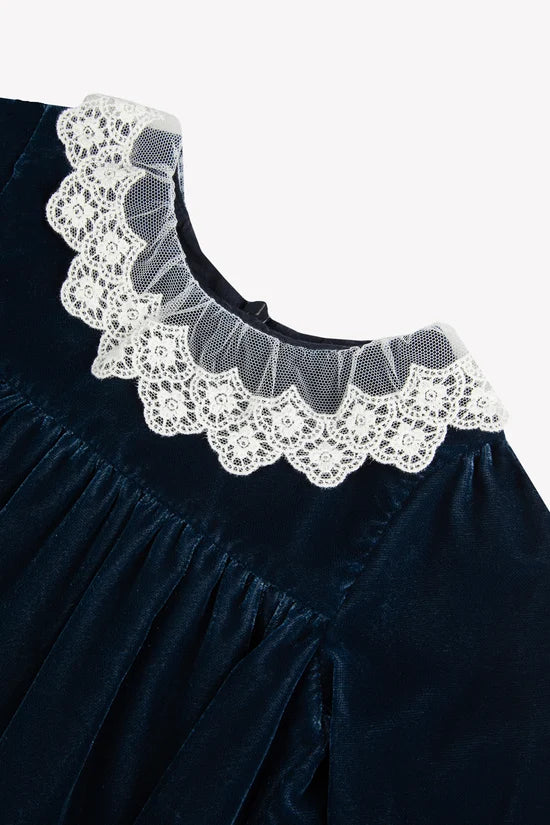 Dress Navy Velvet Collar Race