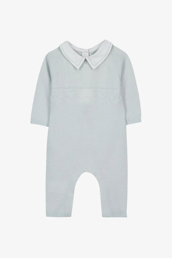 Long jumpsuit Sky blue wool pointed collar