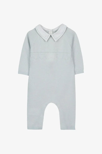 Long jumpsuit Sky blue wool pointed collar