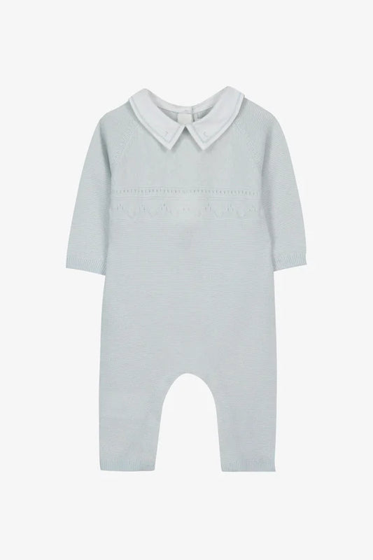 Long jumpsuit Sky blue wool pointed collar