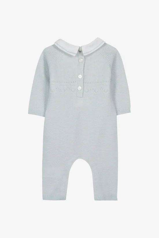 Long jumpsuit Sky blue wool pointed collar
