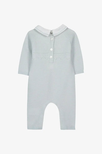 Long jumpsuit Sky blue wool pointed collar