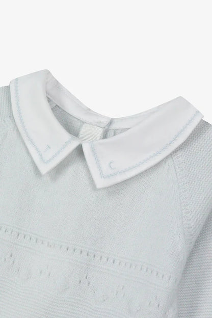 Long jumpsuit Sky blue wool pointed collar