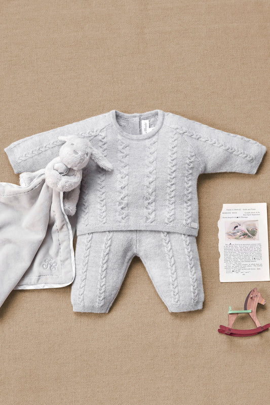 Long outfit Mottled grey cable-knit wool