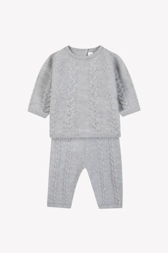 Long outfit Mottled grey cable-knit wool