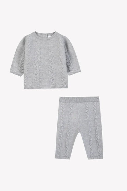 Long outfit Mottled grey cable-knit wool