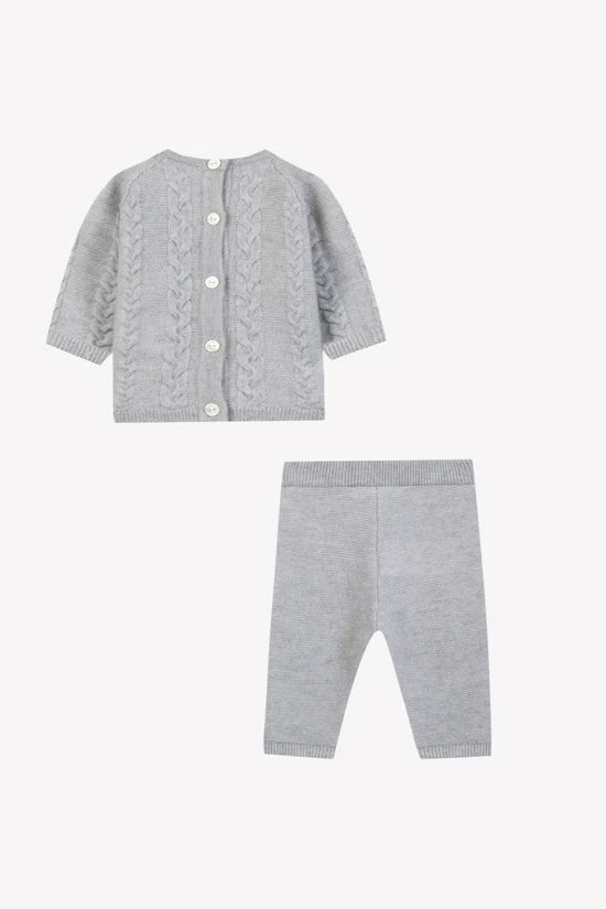 Long outfit Mottled grey cable-knit wool