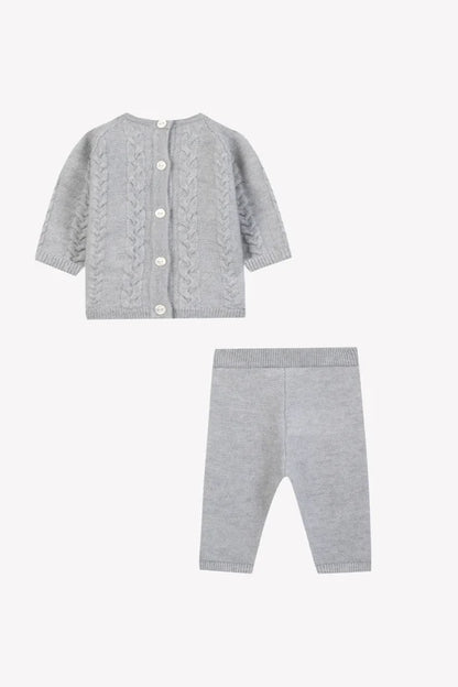 Long outfit Mottled grey cable-knit wool
