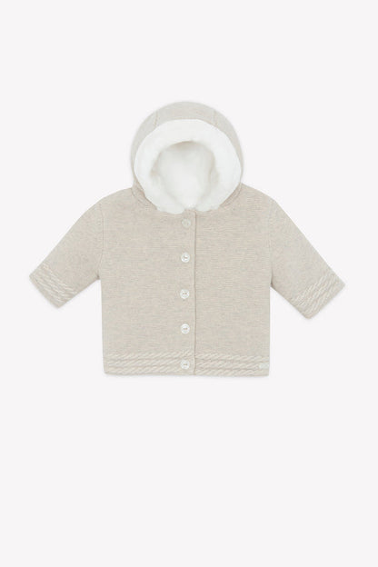 Coat Beige mottled cable-knit