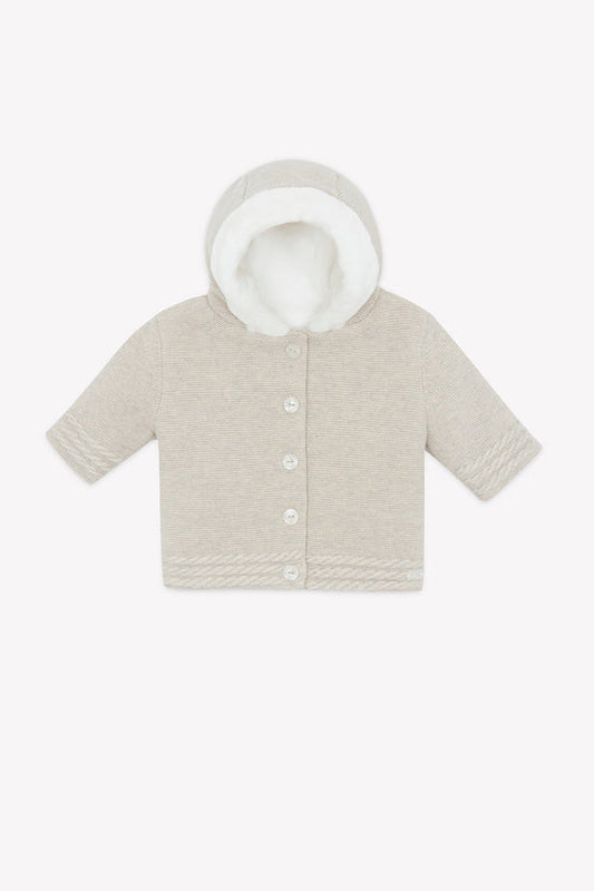 Coat Beige mottled cable-knit
