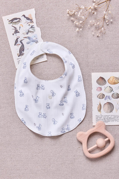 Bib Ecru cotton Print teddy bear