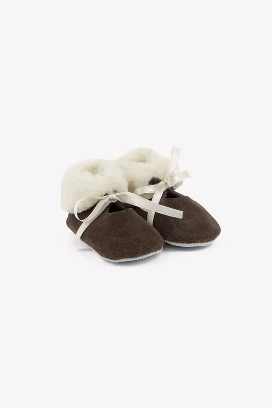 Shoes brown medium leather Imitation fur
