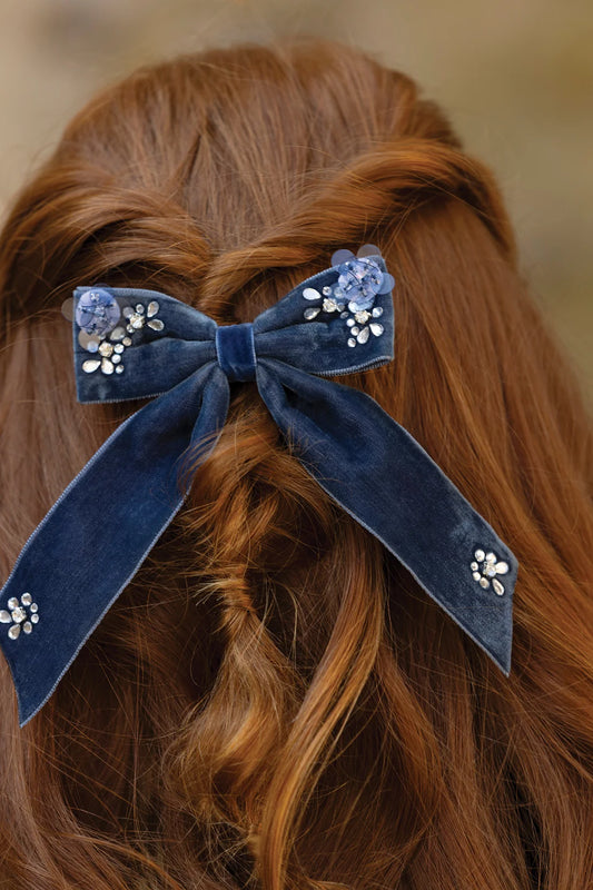 Hair slide Navy Velvet Sequins