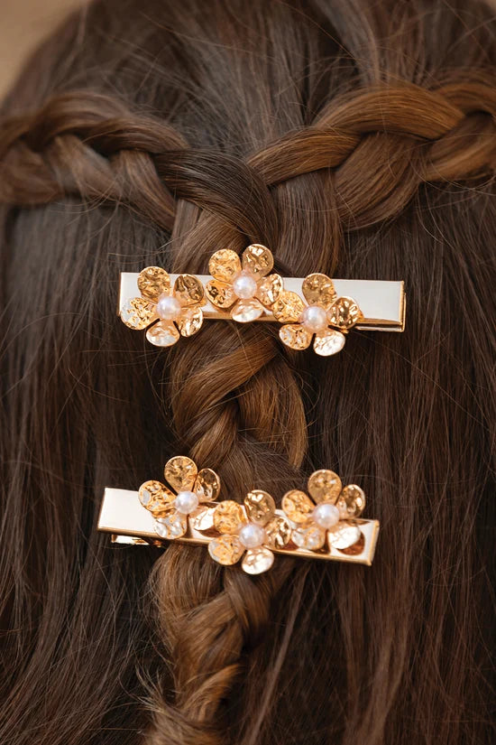 Hair slide Gold flowers