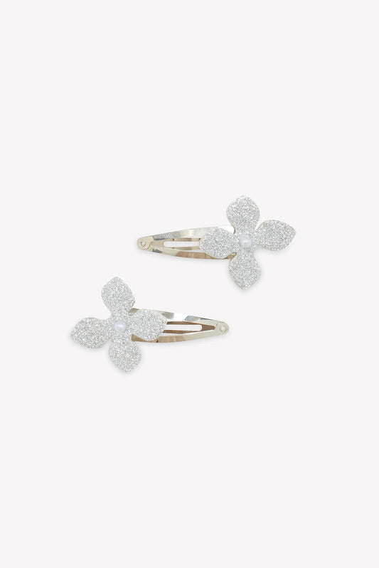 Hair slide Silver metal flowers Sequins