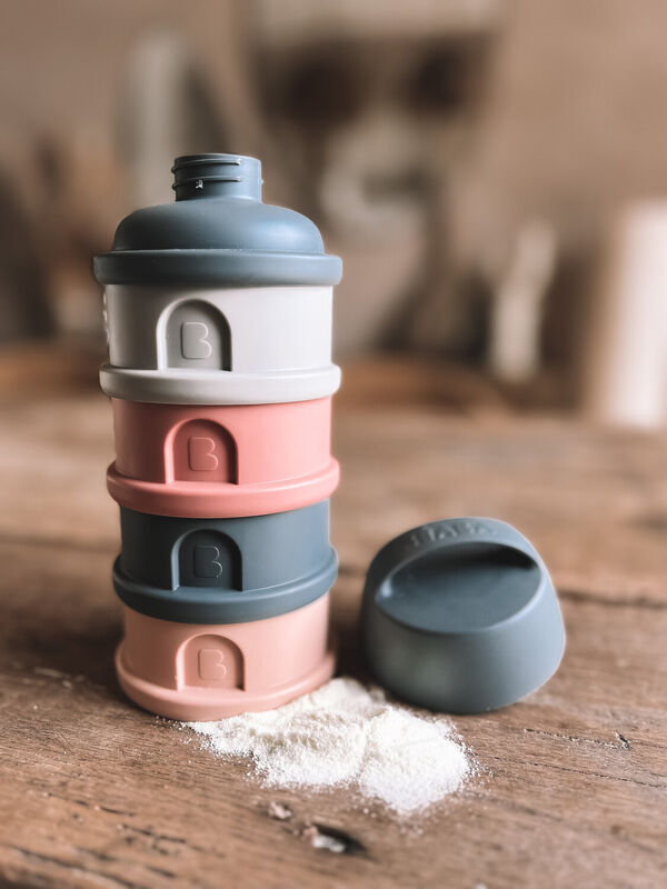 Formula Milk Container - 4 Compartments - MineralGrey / Pink