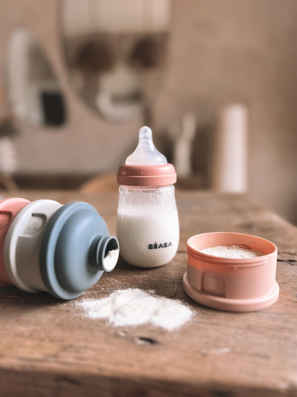 Formula Milk Container - 4 Compartments - MineralGrey / Pink