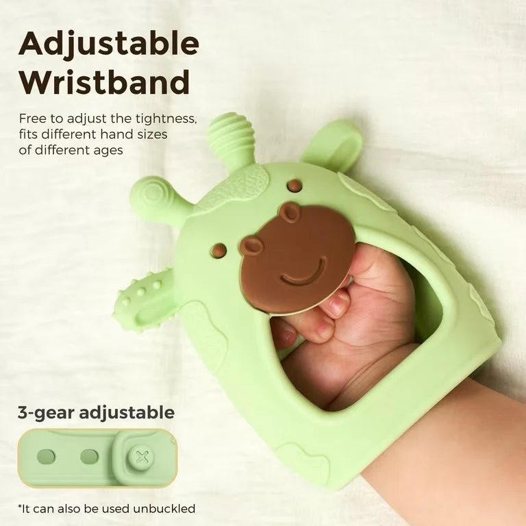 Momcozy - Teething Mittens | 2 Pack | Green Giraffe & Pink Diver