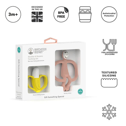 Pink Banana & Monkey Teether Gift Set