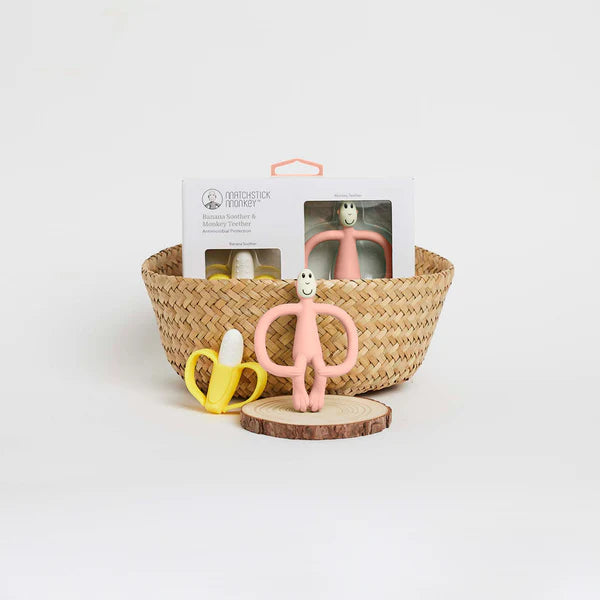 Pink Banana & Monkey Teether Gift Set