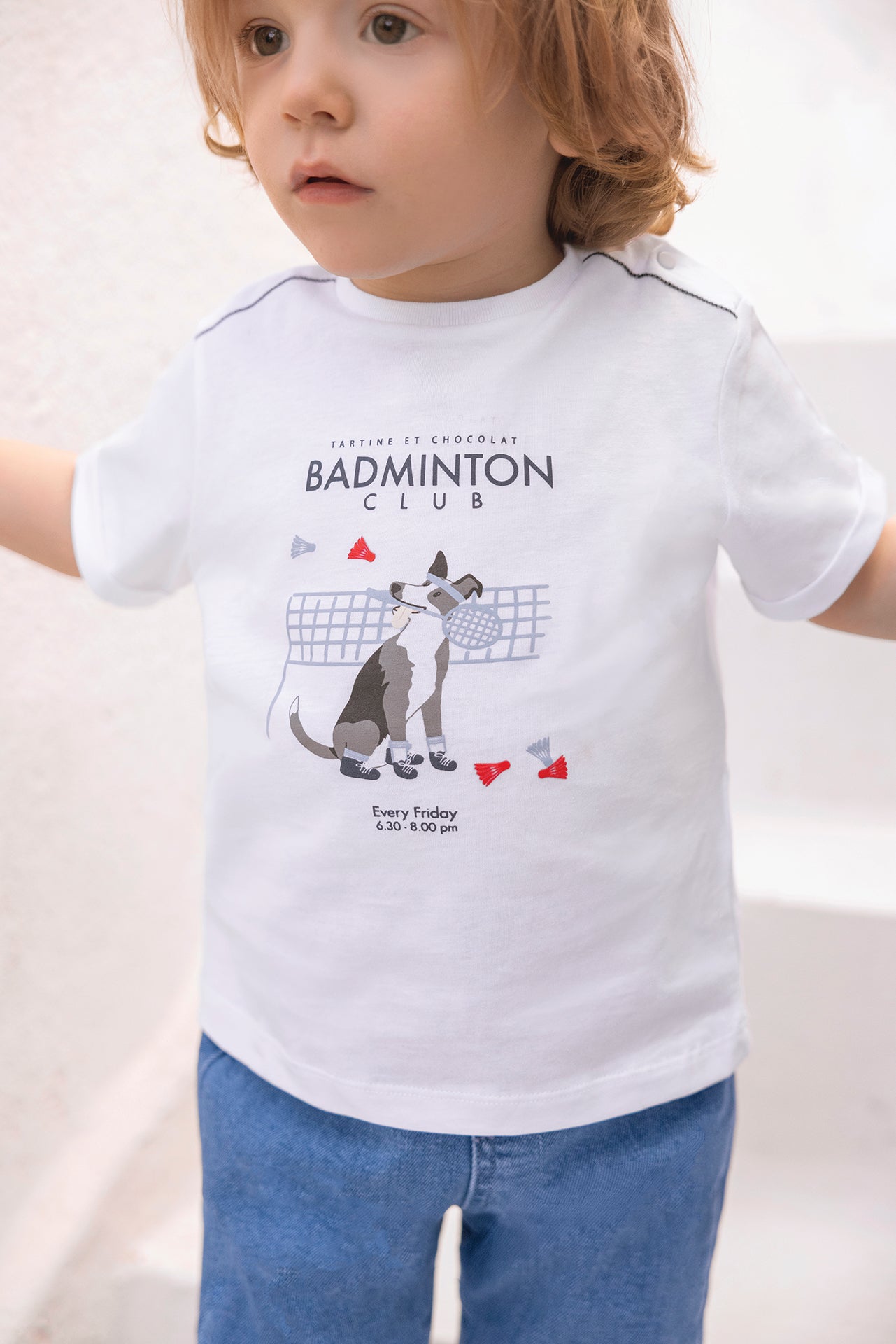 T-shirt
White cotton Illustration badminton