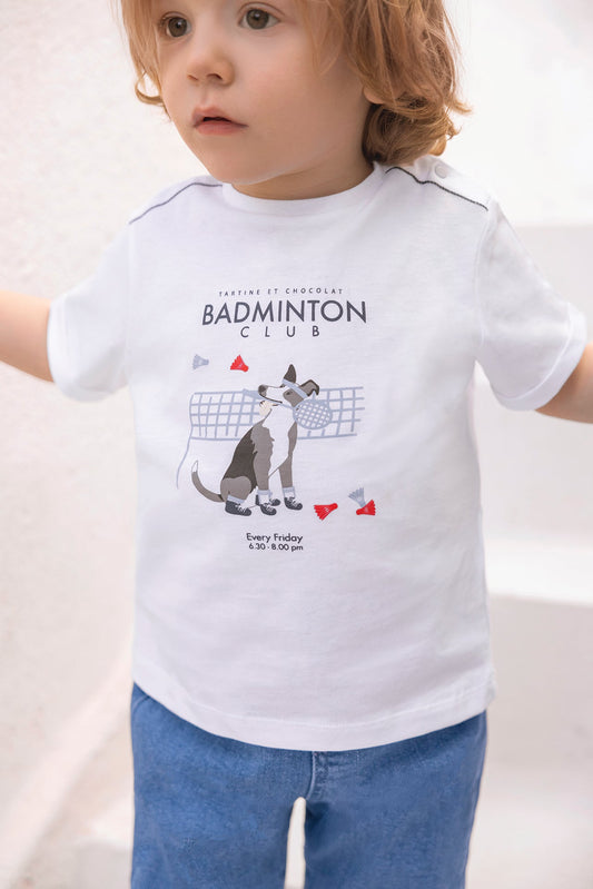 T-shirt
White cotton Illustration badminton